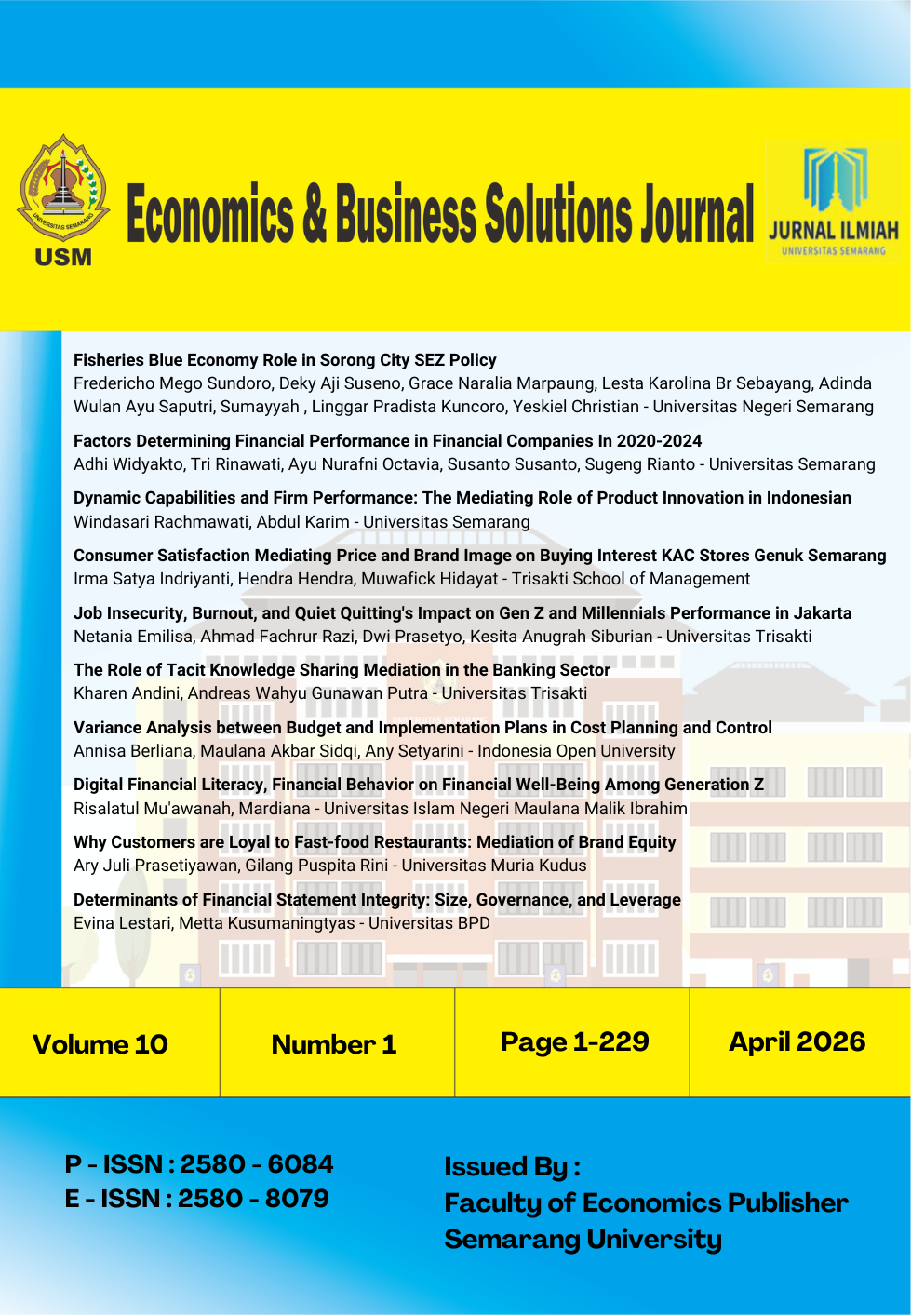 					View Vol. 10 No. 1 (2026): Economics and Business Solutions Journal
				